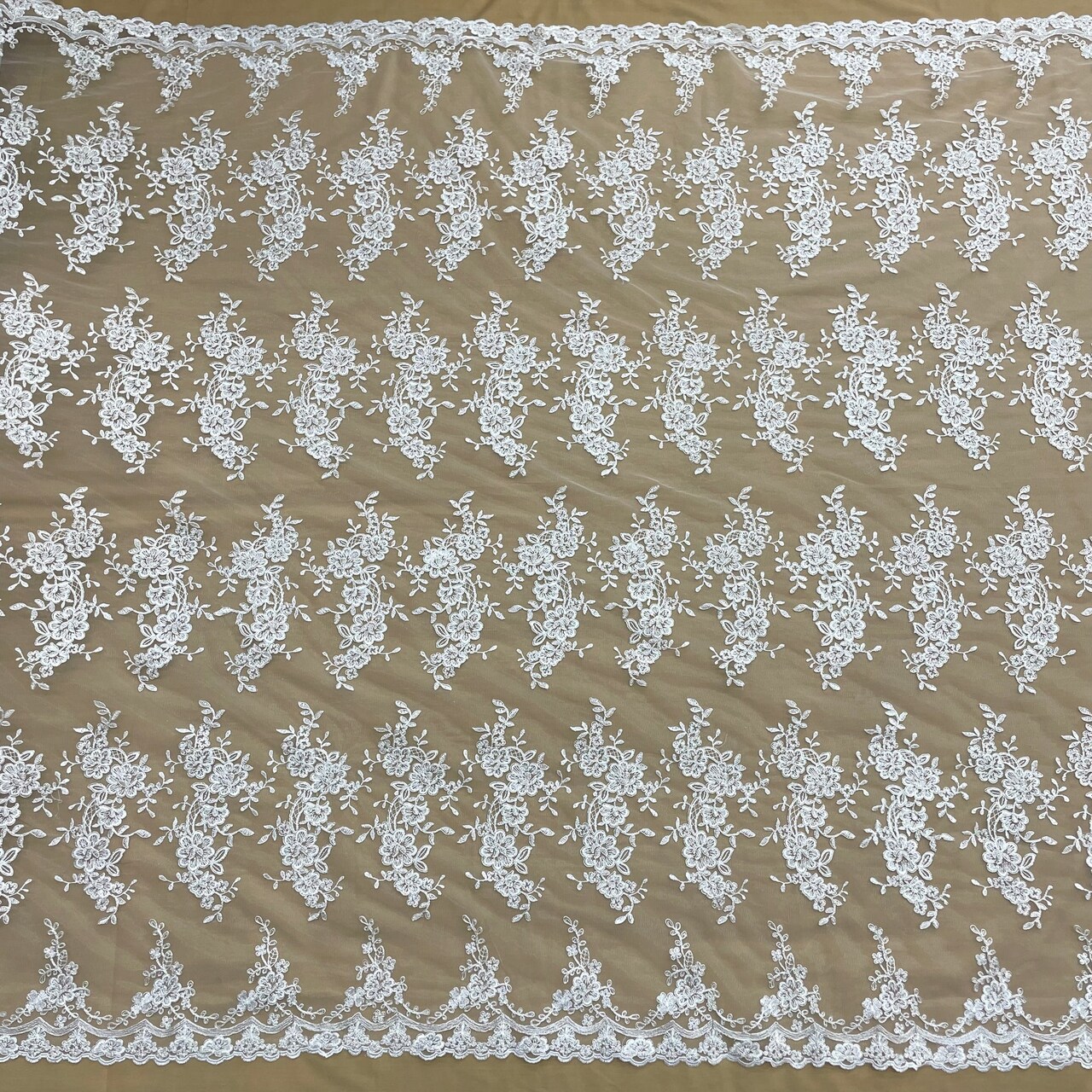 1 Yard Silver Corded Bridal Lace Fabric Embroidered on Polyester Net Mesh for Wedding and Evening Gowns – 54"